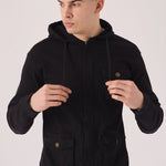 HOODED DENIM JACKET - BLACK - JMOJO - Men's Hooded Cargo Denim Jackets