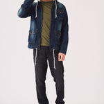 HOODED DENIM JACKET - INDIGO BLUE - JMOJO - Men's Hooded Cargo Denim Jackets