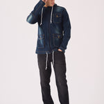 HOODED DENIM JACKET - INDIGO BLUE - JMOJO - Men's Hooded Cargo Denim Jackets