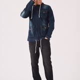 HOODED DENIM JACKET - INDIGO BLUE - JMOJO - Men's Hooded Cargo Denim Jackets