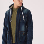 HOODED DENIM JACKET - INDIGO BLUE - JMOJO - Men's Hooded Cargo Denim Jackets