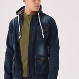 HOODED DENIM JACKET - INDIGO BLUE - JMOJO - Men's Hooded Cargo Denim Jackets