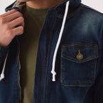 HOODED DENIM JACKET - INDIGO BLUE - JMOJO - Men's Hooded Cargo Denim Jackets