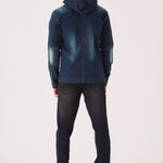 HOODED DENIM JACKET - INDIGO BLUE - JMOJO - Men's Hooded Cargo Denim Jackets