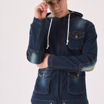 HOODED DENIM JACKET - INDIGO BLUE - JMOJO - Men's Hooded Cargo Denim Jackets