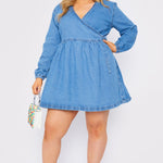 JMOJO PLUS: WRAP TIE DENIM DRESS - LIGHT BLUE WASH - JMOJO - Women's Denim Dresses