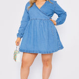 JMOJO PLUS: WRAP TIE DENIM DRESS - LIGHT BLUE WASH - JMOJO - Women's Denim Dresses