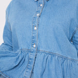 Liora Plus Size Peplum Denim Shirt – Light Blue - JMOJO - Women's Oversize Denim Shirts