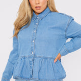 Liora Plus Size Peplum Denim Shirt – Light Blue - JMOJO - Women's Oversize Denim Shirts