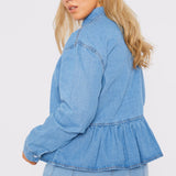 Liora Plus Size Peplum Denim Shirt – Light Blue - JMOJO - Women's Oversize Denim Shirts
