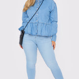 Liora Plus Size Peplum Denim Shirt – Light Blue - JMOJO - Women's Oversize Denim Shirts