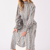 MAXI PRINTED SMOCKED DRESS WITH BELT - GREY - JMOJO - Women's Dresses