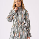 MAXI PRINTED SMOCKED DRESS WITH BELT - GREY - JMOJO - Women's Dresses