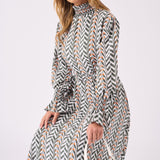 MAXI PRINTED SMOCKED DRESS WITH BELT - GREY - JMOJO - Women's Dresses