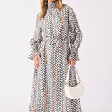 MAXI PRINTED SMOCKED DRESS WITH BELT - GREY - JMOJO - Women's Dresses