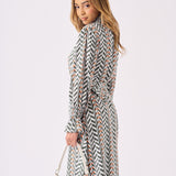 MAXI PRINTED SMOCKED DRESS WITH BELT - GREY - JMOJO - Women's Dresses