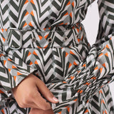 MAXI PRINTED SMOCKED DRESS WITH BELT - GREY - JMOJO - Women's Dresses