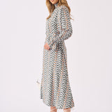 MAXI PRINTED SMOCKED DRESS WITH BELT - GREY - JMOJO - Women's Dresses