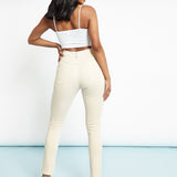Monja High Rise Stretch Skinny Jeans - Ecru - JMOJO - Women's Skinny Jeans