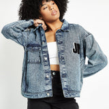 OVERSIZED DENIM JACKET - BLUE - JMOJO - Women's Oversized Printed denim Jackets