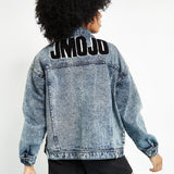 OVERSIZED DENIM JACKET - BLUE - JMOJO - Women's Oversized Printed denim Jackets