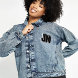 OVERSIZED DENIM JACKET - BLUE - JMOJO - Women's Oversized Printed denim Jackets
