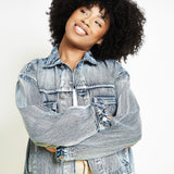 OVERSIZED DENIM JACKET - BLUE WASH - JMOJO - Women's Printed Jackets