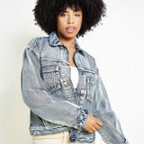 OVERSIZED DENIM JACKET - BLUE WASH - JMOJO - Women's Printed Jackets
