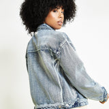 OVERSIZED DENIM JACKET - BLUE WASH - JMOJO - Women's Printed Jackets