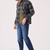 PLAID FLANNEL CHECK SHIRT - GREY OLIVE - JMOJO - Men's Check Shirts