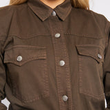 PLUS SIZE LONG DENIM SHIRT - BROWN - JMOJO - Women's Oversize Denim Shirts