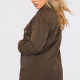 PLUS SIZE LONG DENIM SHIRT - BROWN - JMOJO - Women's Oversize Denim Shirts