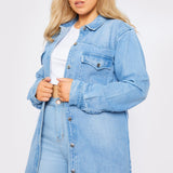 PLUS SIZE LONG DENIM SHIRT - LIGHT BLUE WASH - JMOJO - Women's Oversize Denim Shirts
