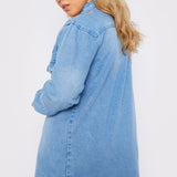 PLUS SIZE LONG DENIM SHIRT - LIGHT BLUE WASH - JMOJO - Women's Oversize Denim Shirts
