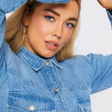 PLUS SIZE LONG DENIM SHIRT - LIGHT BLUE WASH - JMOJO - Women's Oversize Denim Shirts