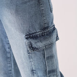 RELAXED FIT CARGO JEANS - MID BLUE - JMOJO - Men's Cargo Jeans