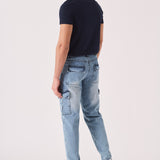 RELAXED FIT CARGO JEANS - MID BLUE - JMOJO - Men's Cargo Jeans