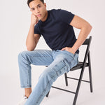 RELAXED FIT CARGO JEANS - MID BLUE - JMOJO - Men's Cargo Jeans