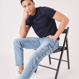 RELAXED FIT CARGO JEANS - MID BLUE - JMOJO - Men's Cargo Jeans