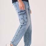 RELAXED FIT CARGO JEANS - MID BLUE - JMOJO - Men's Cargo Jeans