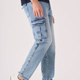 RELAXED FIT CARGO JEANS - MID BLUE - JMOJO - Men's Cargo Jeans