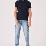 RELAXED FIT CARGO JEANS - MID BLUE - JMOJO - Men's Cargo Jeans