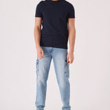 RELAXED FIT CARGO JEANS - MID BLUE - JMOJO - Men's Cargo Jeans
