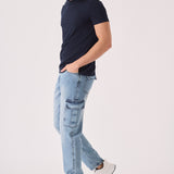 RELAXED FIT CARGO JEANS - MID BLUE - JMOJO - Men's Cargo Jeans