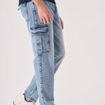 RELAXED FIT CARGO JEANS - MID BLUE - JMOJO - Men's Cargo Jeans