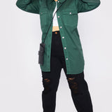 Selma Plus Size Long Denim Shirt – Green - JMOJO - Women's Oversize Denim Shirts