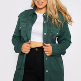 Selma Plus Size Long Denim Shirt – Green - JMOJO - Women's Oversize Denim Shirts