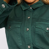 Selma Plus Size Long Denim Shirt – Green - JMOJO - Women's Oversize Denim Shirts