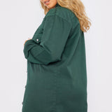 Selma Plus Size Long Denim Shirt – Green - JMOJO - Women's Oversize Denim Shirts