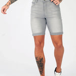 SKINNY DENIM SHORTS - GREY - JMOJO - Men's Denim Shorts